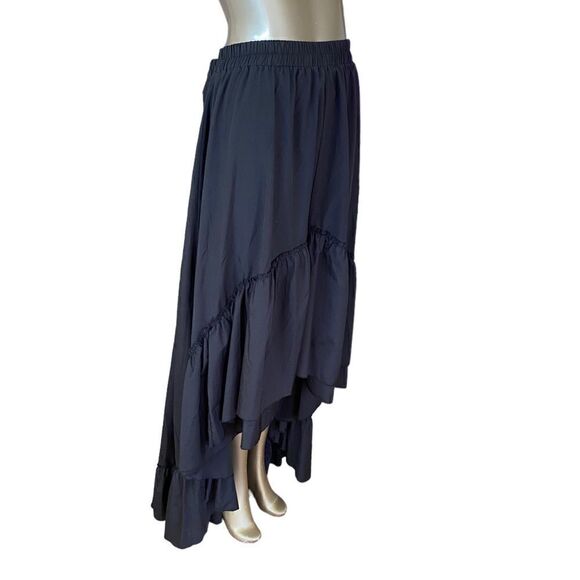 2XL Maxi skirt, black, high low, ruffle detail, elastic waist - Picture 3 of 4